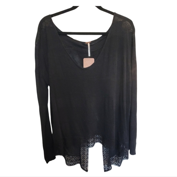 Free People Split Back Top | Black | Size L - Picture 2 of 6